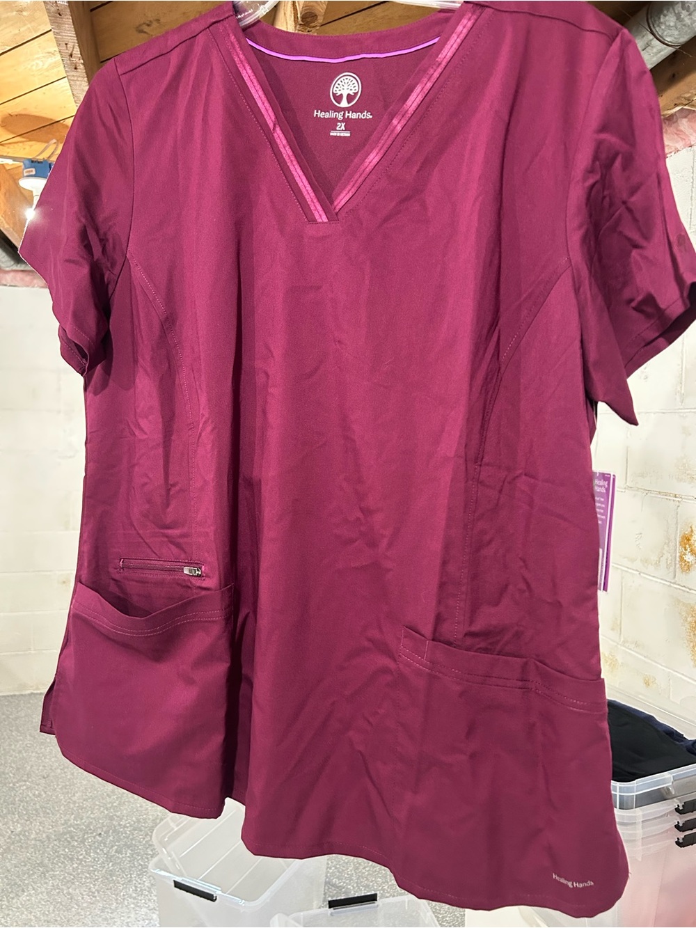 healing hands Women's V-Neck Scrub Top - Berry Plum